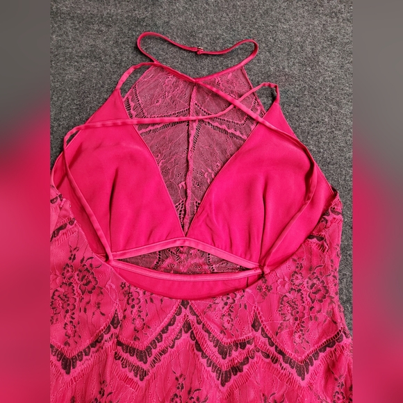 Free People Nothing Like This Hot Pink Lace Overlay Mini Dress Size 10 - Picture 12 of 14
